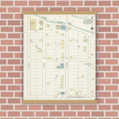 Old map wall art mockup — magnetic wood frame on brick wall — Sanborn Fire Insurance Map from Fort Lauderdale, Broward County, Florida (1914), Sheet #0004