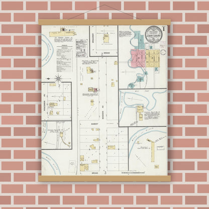 Old map wall art mockup — magnetic wood frame on brick wall — Sanborn Fire Insurance Map from Grantsburg, Burnett County, Wisconsin (1902) - Complete Map Set