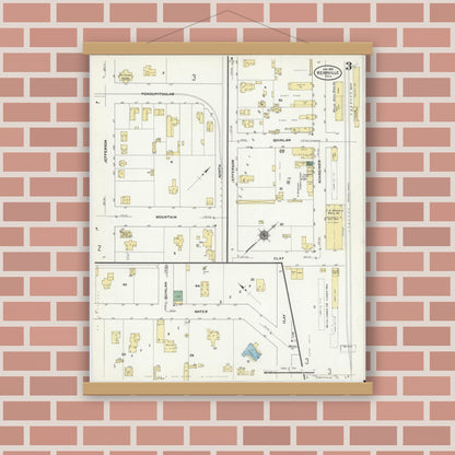 Old map wall art mockup — magnetic wood frame on brick wall — Sanborn Fire Insurance Map from Kerrville, Kerr County, Texas (1910), Sheet #0003