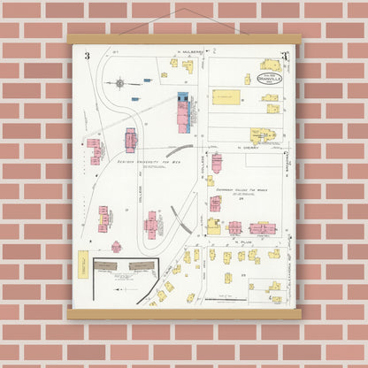 Old map wall art mockup — magnetic wood frame on brick wall — Sanborn Fire Insurance Map from Granville, Licking County, Ohio (1926), Sheet #0003
