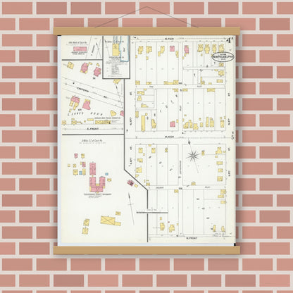 Old map wall art mockup — magnetic wood frame on brick wall — Sanborn Fire Insurance Map from New Philadelphia, Tuscarawas County, Ohio (1901), Sheet #0004