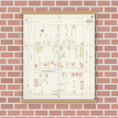 Old map wall art mockup — magnetic wood frame on brick wall — Sanborn Fire Insurance Map from Beaver, Beaver County, Pennsylvania (1912), Sheet #0008
