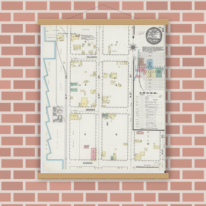 Old map wall art mockup — magnetic wood frame on brick wall — Sanborn Fire Insurance Map from Fernandina, Nassau County, Florida (1891) - Complete Map Set