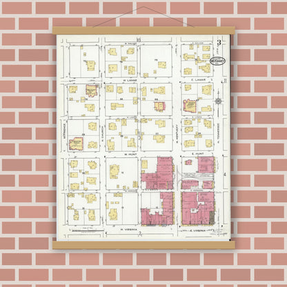 Old map wall art mockup — magnetic wood frame on brick wall — Sanborn Fire Insurance Map from McKinney, Collin County, Texas (1920), Sheet #0003