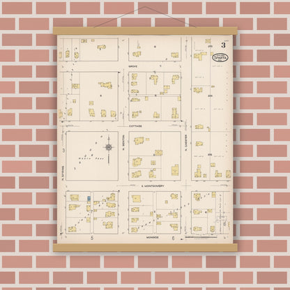 Old map wall art mockup — magnetic wood frame on brick wall — Sanborn Fire Insurance Map from Sparta, Monroe County, Wisconsin (1922), Sheet #0003