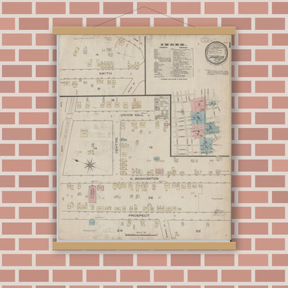 Old map wall art mockup — magnetic wood frame on brick wall — Sanborn Fire Insurance Map from Jamaica, Queens County, New York (1886) - Complete Map Set