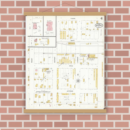 Old map wall art mockup — magnetic wood frame on brick wall — Sanborn Fire Insurance Map from Winterset, Madison County, Iowa (1899), Sheet #0004