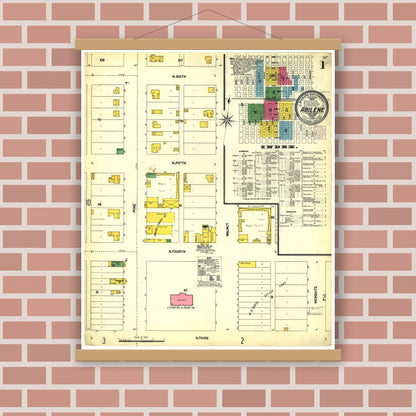 Old map wall art mockup — magnetic wood frame on brick wall — Sanborn Fire Insurance Map from Abilene, Taylor County, Texas (1902), Sheet #0001