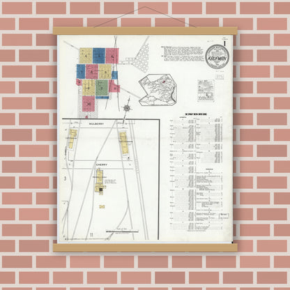 Old map wall art mockup — magnetic wood frame on brick wall — Sanborn Fire Insurance Map from Kaufman, Kaufman County, Texas (1920), Sheet #0001