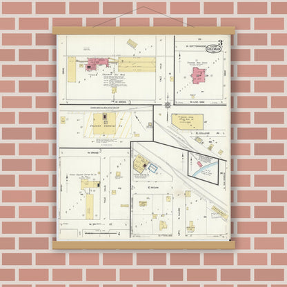 Old map wall art mockup — magnetic wood frame on brick wall — Sanborn Fire Insurance Map from Coleman, Coleman County, Texas (1916), Sheet #0003