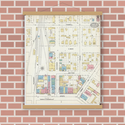 Old map wall art mockup — magnetic wood frame on brick wall — Sanborn Fire Insurance Map from Belvidere, Boone County, Illinois (1892), Sheet #0002