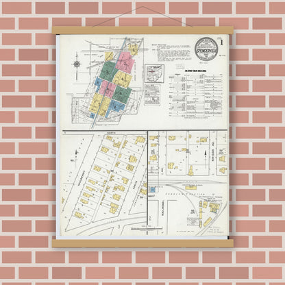 Old map wall art mockup — magnetic wood frame on brick wall — Sanborn Fire Insurance Map from Spencerville, Allen County, Ohio (1921) - Complete Map Set