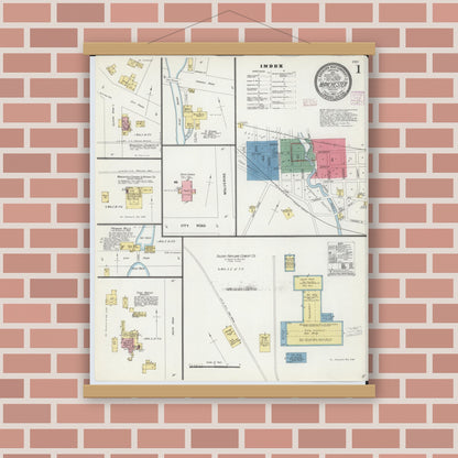 Old map wall art mockup — magnetic wood frame on brick wall — Sanborn Fire Insurance Map from Manchester, Washtenaw County, Michigan (1907) - Complete Map Set