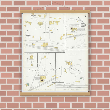 Old map wall art mockup — magnetic wood frame on brick wall — Sanborn Fire Insurance Map from Norway, Dickinson County, Michigan (1900), Sheet #0007
