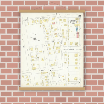 Old map wall art mockup — magnetic wood frame on brick wall — Sanborn Fire Insurance Map from San Angelo, Tom Green County, Texas (1913), Sheet #0010