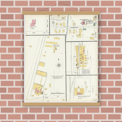 Old map wall art mockup — magnetic wood frame on brick wall — Sanborn Fire Insurance Map from Fairmount, Grant County, Indiana (1902), Sheet #0006