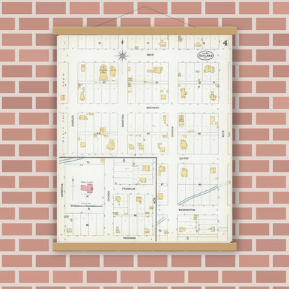 Old map wall art mockup — magnetic wood frame on brick wall — Sanborn Fire Insurance Map from Ashland, Cass County, Illinois (1900), Sheet #0004