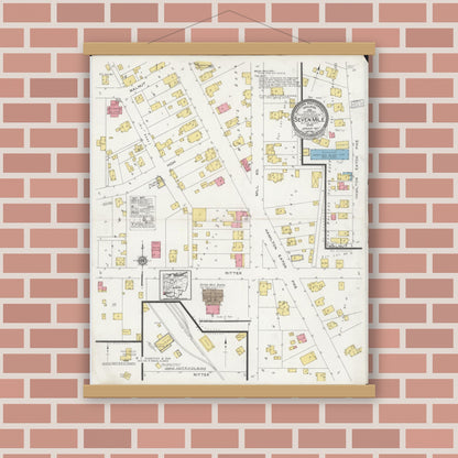 Old map wall art mockup — magnetic wood frame on brick wall — Sanborn Fire Insurance Map from Seven Mile, Butler County, Ohio (1927), Sheet #0001