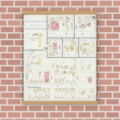 Old map wall art mockup — magnetic wood frame on brick wall — Sanborn Fire Insurance Map from La Salle, La Salle County, Illinois (1898), Sheet #0012
