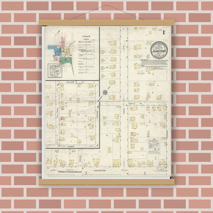 Old map wall art mockup — magnetic wood frame on brick wall — Sanborn Fire Insurance Map from Johnstown, Licking County, Ohio (1913) - Complete Map Set