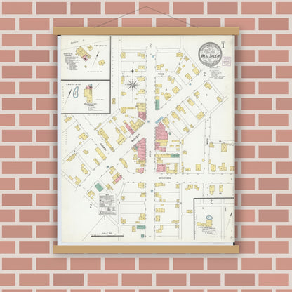 Old map wall art mockup — magnetic wood frame on brick wall — Sanborn Fire Insurance Map from West Salem, Wayne County, Ohio (1904) - Complete Map Set