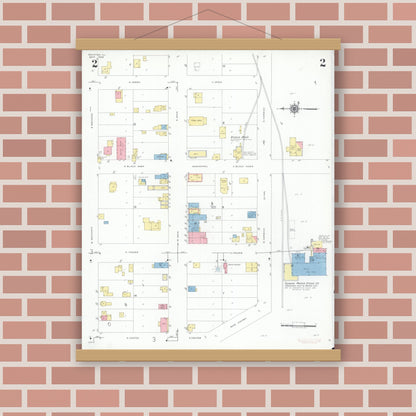Old map wall art mockup — magnetic wood frame on brick wall — Sanborn Fire Insurance Map from Rockton, Winnebago County, Illinois (1939), Sheet #0002