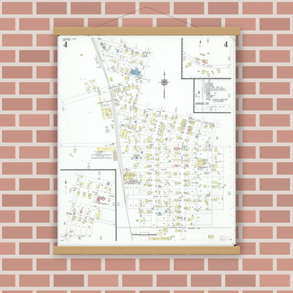 Old map wall art mockup — magnetic wood frame on brick wall — Sanborn Fire Insurance Map from Lewisburg, Preble County, Ohio (1951), Sheet #0004