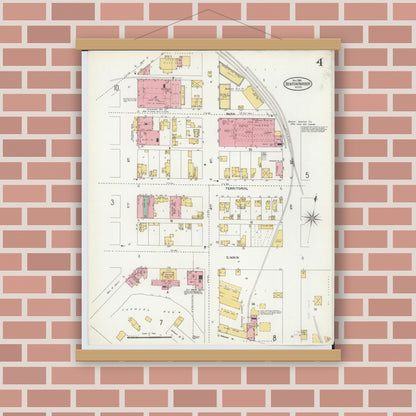 Old map wall art mockup — magnetic wood frame on brick wall — Sanborn Fire Insurance Map from Benton Harbor, Berrien County, Michigan (1905), Sheet #0004