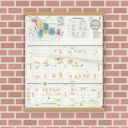 Old map wall art mockup — magnetic wood frame on brick wall — Sanborn Fire Insurance Map from Port Clinton, Ottawa County, Ohio (1904) - Complete Map Set