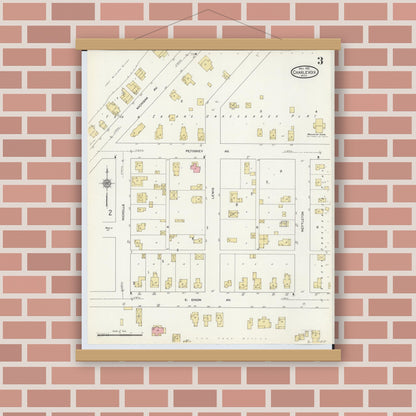 Old map wall art mockup — magnetic wood frame on brick wall — Sanborn Fire Insurance Map from Charlevoix, Charlevoix County, Michigan (1912), Sheet #0003