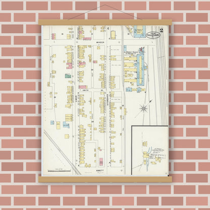 Old map wall art mockup — magnetic wood frame on brick wall — Sanborn Fire Insurance Map from Phillipsburg, Warren County, New Jersey (1897) - Complete Map Set
