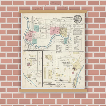 Old map wall art mockup — magnetic wood frame on brick wall — Sanborn Fire Insurance Map from Oconto, Oconto County, Wisconsin (1883) - Complete Map Set