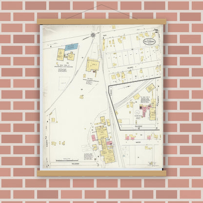 Old map wall art mockup — magnetic wood frame on brick wall — Sanborn Fire Insurance Map from Hillsboro, Highland County, Ohio (1911), Sheet #0002