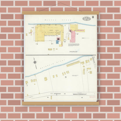 Old map wall art mockup — magnetic wood frame on brick wall — Sanborn Fire Insurance Map from Paulsboro, Gloucester County, New Jersey (1915), Sheet #0008