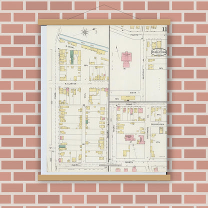 Old map wall art mockup — magnetic wood frame on brick wall — Sanborn Fire Insurance Map from Middletown, Butler County, Ohio (1895), Sheet #0011
