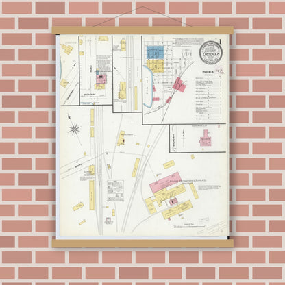 Old map wall art mockup — magnetic wood frame on brick wall — Sanborn Fire Insurance Map from Cassopolis, Cass County, Michigan (1909) - Complete Map Set