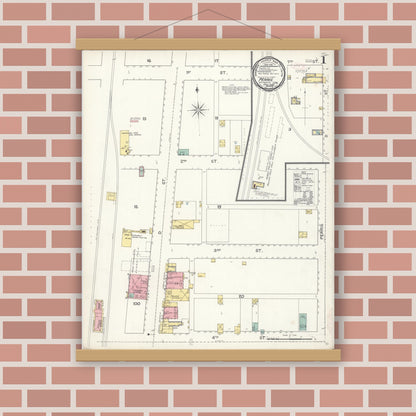 Old map wall art mockup — magnetic wood frame on brick wall — Sanborn Fire Insurance Map from Perris, Riverside County, California (1892) - Complete Map Set