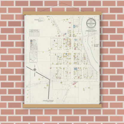 Old map wall art mockup — magnetic wood frame on brick wall — Sanborn Fire Insurance Map from Miamitown, Hamilton County, Ohio (1938), Sheet #0001