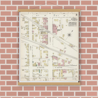 Old map wall art mockup — magnetic wood frame on brick wall — Sanborn Fire Insurance Map from London, Madison County, Ohio (1885), Sheet #0003