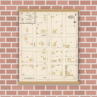 Old map wall art mockup — magnetic wood frame on brick wall — Sanborn Fire Insurance Map from Monticello, Jefferson County, Florida (1922), Sheet #0004
