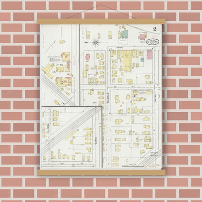 Old map wall art mockup — magnetic wood frame on brick wall — Sanborn Fire Insurance Map from Olean, Cattaraugus County, New York (1894) - Complete Map Set
