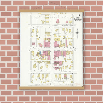 Old map wall art mockup — magnetic wood frame on brick wall — Sanborn Fire Insurance Map from Mooresville, Morgan County, Indiana (1920), Sheet #0004