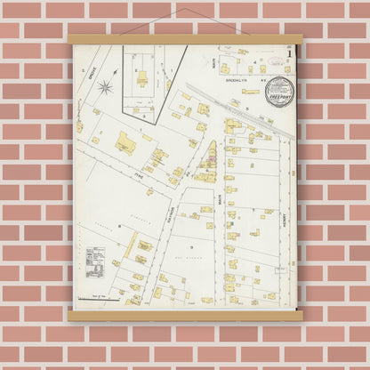 Old map wall art mockup — magnetic wood frame on brick wall — Sanborn Fire Insurance Map from Freeport, Nassau County, New York (1892) - Complete Map Set