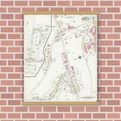 Old map wall art mockup — magnetic wood frame on brick wall — Sanborn Fire Insurance Map from Sayreville, Middlesex County, New Jersey (1920), Sheet #0002