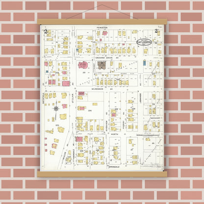 Old map wall art mockup — magnetic wood frame on brick wall — Sanborn Fire Insurance Map from East Liverpool, Columbiana County, Ohio (1923) - Complete Map Set