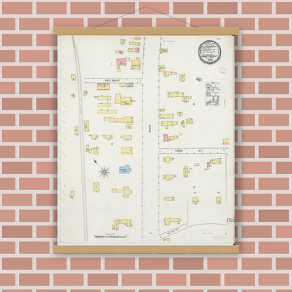 Old map wall art mockup — magnetic wood frame on brick wall — Sanborn Fire Insurance Map from Sheffield, Berkshire County, Massachusetts (1895), Sheet #0001