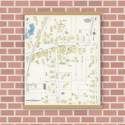 Old map wall art mockup — magnetic wood frame on brick wall — Sanborn Fire Insurance Map from Hyannis, Barnstable County, Massachusetts (1924), Sheet #0007