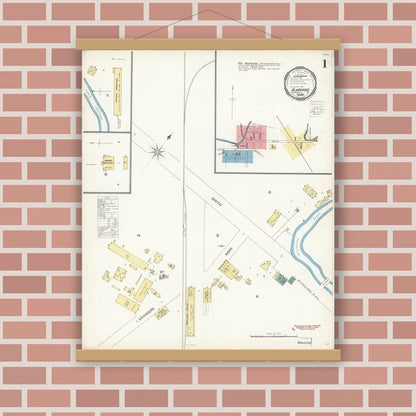 Old map wall art mockup — magnetic wood frame on brick wall — Sanborn Fire Insurance Map from Alvarado, Alameda County, California (1901), Sheet #0001