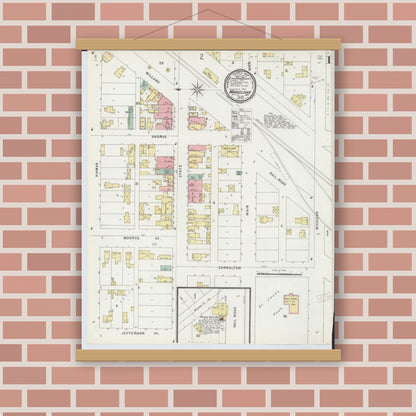 Old map wall art mockup — magnetic wood frame on brick wall — Sanborn Fire Insurance Map from Mancelona, Antrim County, Michigan (1896) - Complete Map Set