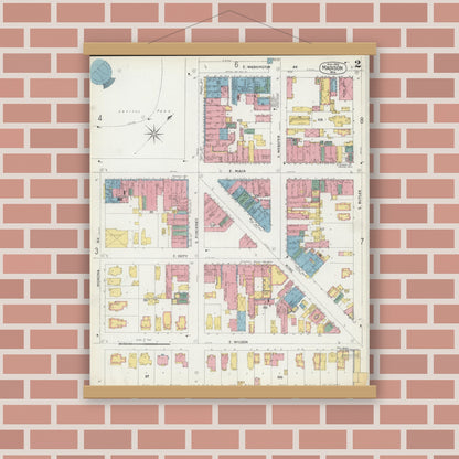 Old map wall art mockup — magnetic wood frame on brick wall — Sanborn Fire Insurance Map from Madison, Dane County, Wisconsin (1902), Sheet #0002